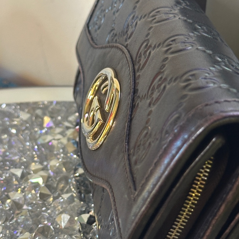 Gucci Guccissima Dark Chocolate Leather Continental Embossed GG long Wallet. - Picture 10 of 10